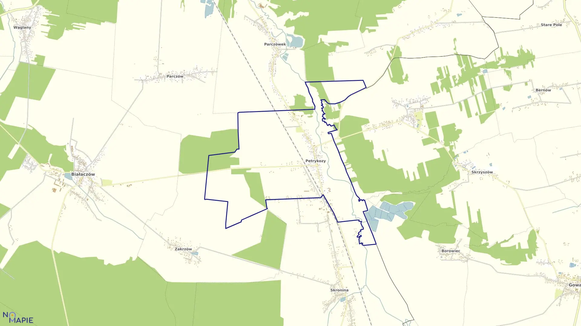 Mapa obrębu PETRYKOZY gmina Białaczów
