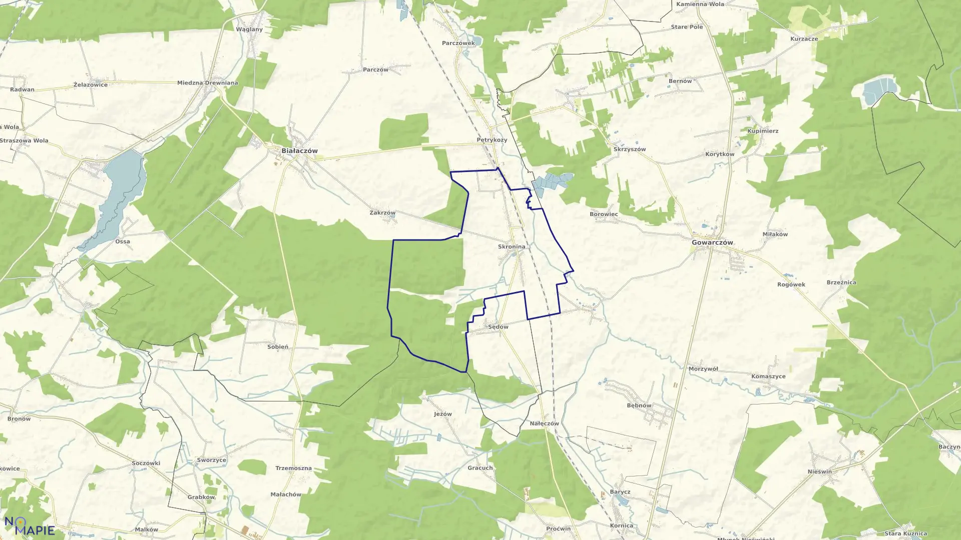 Mapa obrębu SKRONINA gmina Białaczów