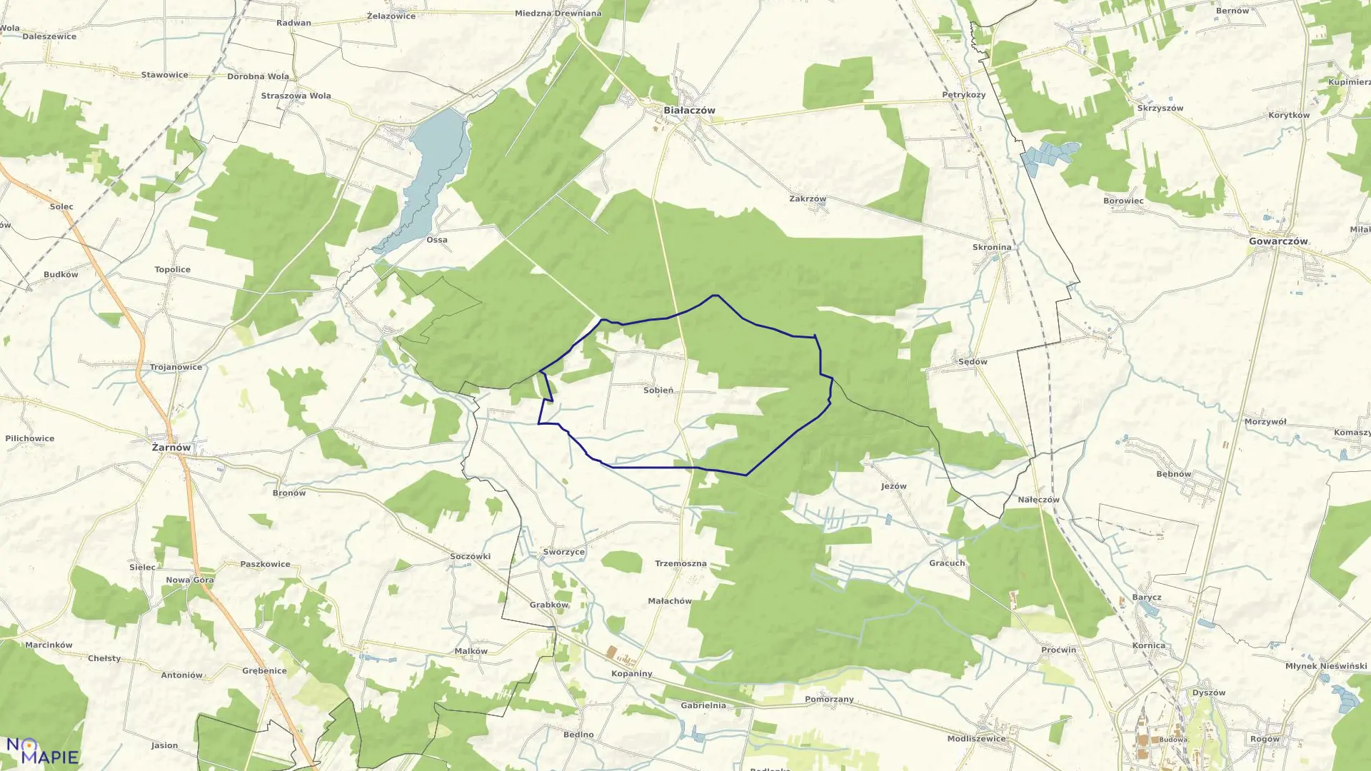 Mapa obrębu SOBIEŃ gmina Białaczów