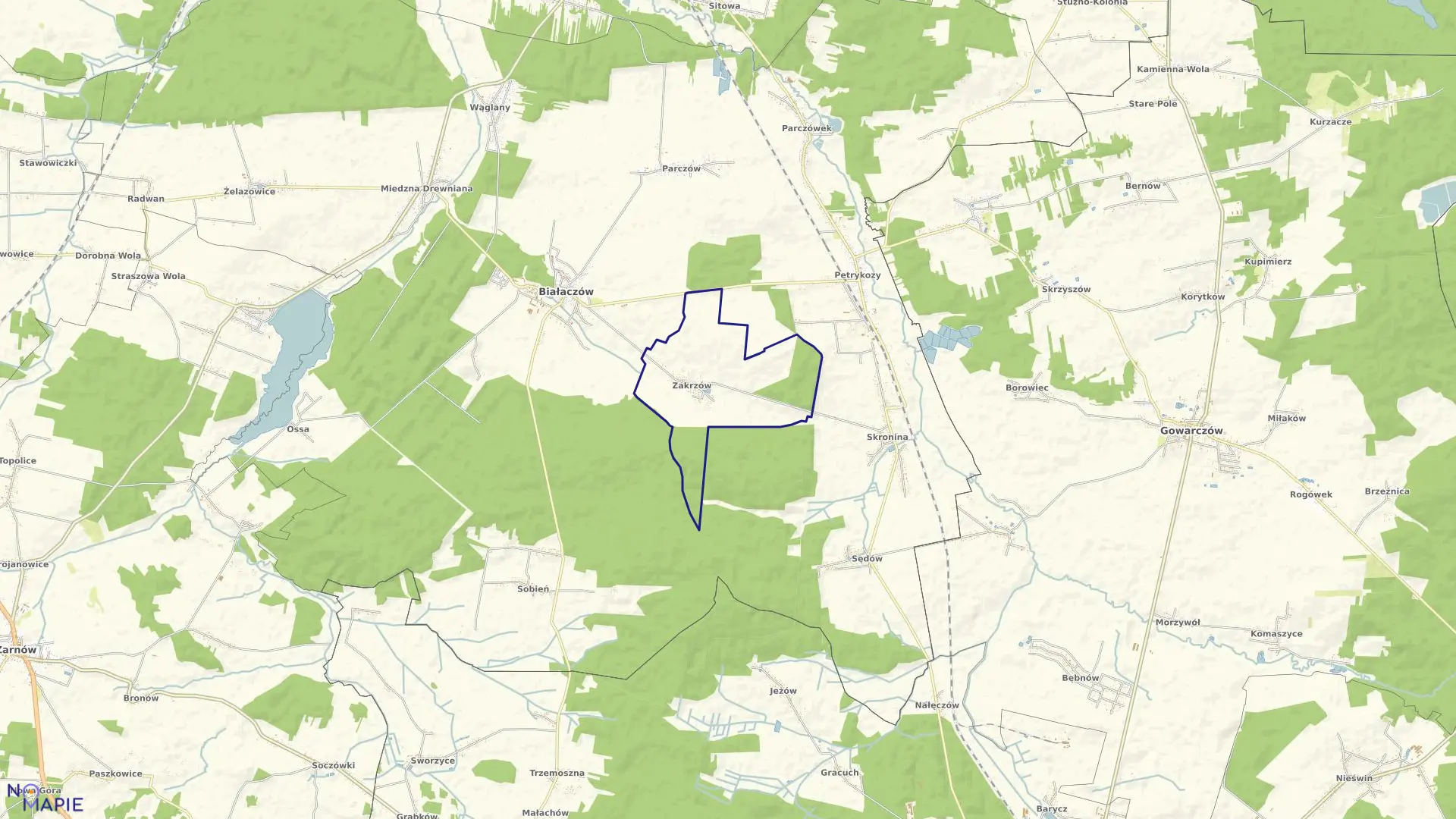 Mapa obrębu ZAKRZÓW gmina Białaczów